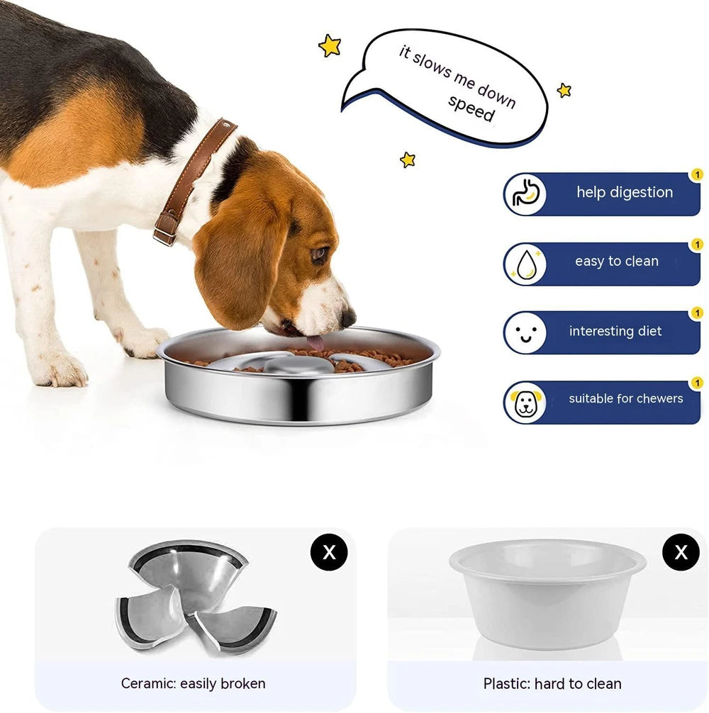 NuVora Slow Feeder Dog Bowl – Stainless Steel, 2 Cups