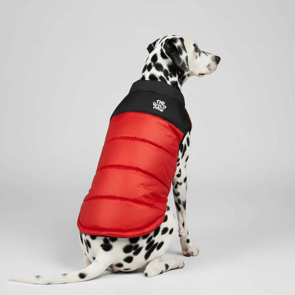 ThermaPuffer Dog Vest by The Wild Paw – Lightweight Puffer, Red & Black