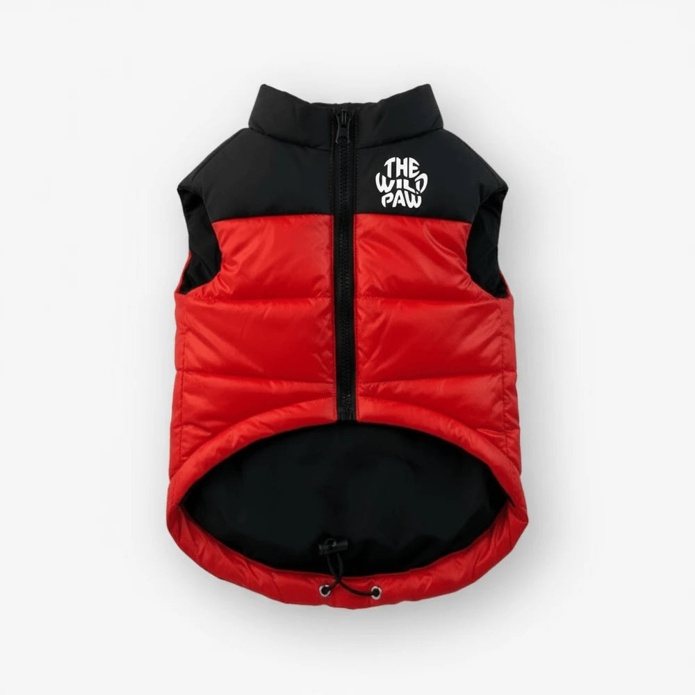 ThermaPuffer Dog Vest by The Wild Paw – Lightweight Puffer, Red & Black