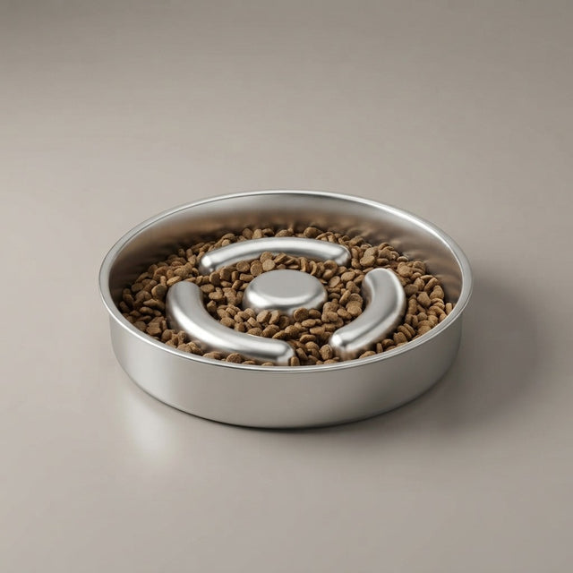 NuVora Slow Feeder Dog Bowl – Stainless Steel, 2 Cups