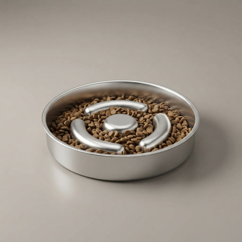 NuVora Slow Feeder Dog Bowl – Stainless Steel, 2 Cups