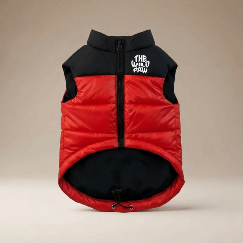 ThermaPuffer Dog Vest by The Wild Paw – Lightweight Puffer, Red & Black